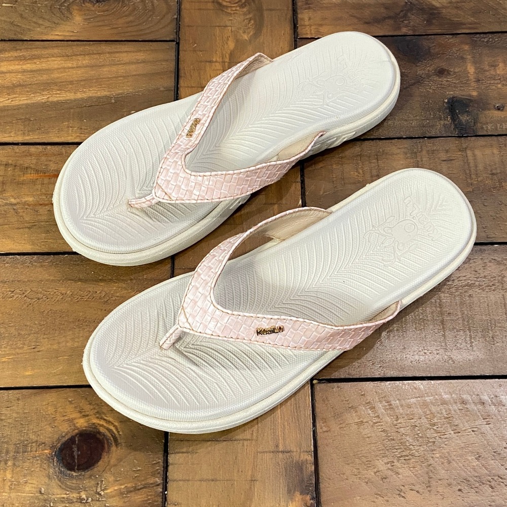 KuaiLu Womens Arch Support Flip Flops Size 7 Pink White Yoga Mat Sandals Comfort